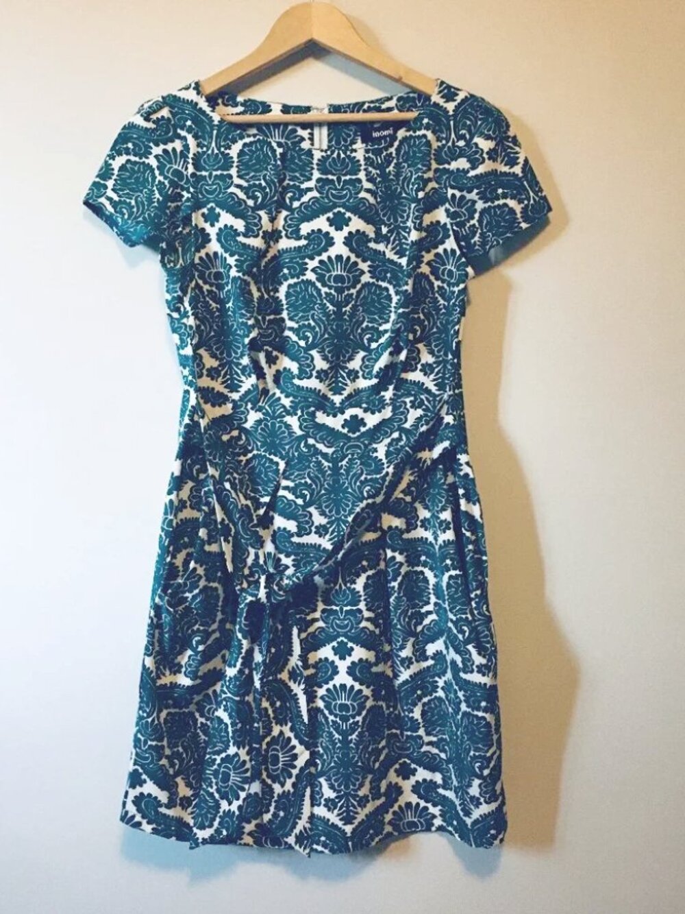 Inomi Hungarian Folk Art Teal Dress Size 4 Pockets Folksy Floral Wallpaper
